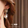 Pendientes Vintage de Cabeza de León con Tachuelas de Diamante y Perlas, Pendientes de Botón de Lujo Ligero de Gama Alta, Pendientes Retro de Nicho Exagerados
