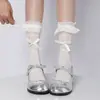 Meia Sapatilha Mary Jane com Laço Branco Feminina Verão Fina jk Meias Simples de Algodão Combinação com Sapatos Pequenos de Couro