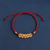 Pulseira de Fio Vermelho com Moedas dos Cinco Imperadores Cor Dourada para Homens e Mulheres, Contas da Sorte, Pulseira Teçida do Ano do Zodíaco, Boa Sorte