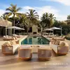 Sofá de teca para exterior para patio, villa, jardín, hotel y casa de huéspedes; Juego de muebles de ratán para ocio al aire libre, impermeable y resistente al sol