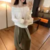 Suéter de punto para mujer sin hombros, top holgado de manga larga, estilo coreano casual, suéter versátil de color liso para ir al trabajo