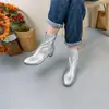 Otoño 2024 nuevas botas de cuero de vaca de primera capa para mujer tacón medio tacón medio botas madre tacón grueso botas de mujer