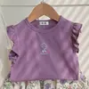 Conjunto de Calça e Saia Florais de Manga Curta Estilo Coreano Novo Verão para Meninas, Camiseta de Algodão Estampada Fofa, Conjunto de Duas Peças de Shorts de Princesa