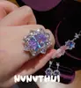 Conjunto de Joias para Casamento Íris Roxo Floral Pingente com Pedras de Diamante Colar Brincos de Pétalas Estreladas com Pedras Preciosas Luxo Leve