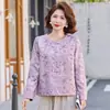 Nova jaqueta bordada estilo chinês para mulheres de meia-idade e idosas, cardigã de gola redonda, elegante jaqueta pequena estilo Chanel para mães