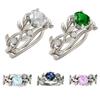 Deseo una venta caliente nuevo anillo de compromiso de hoja de olivo de princesa europea y americana anillo de diamante de circón azul joyería al por mayor