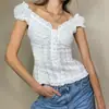 Nova Camisa de Renda Patchwork com Manga Bufante Estilo Coreano 2026 para Mulheres, Blusa de Gola V Slim Fit, Top Estiloso e Versátil