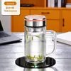 Copo de Água de Vidro Borossilicato Alto Camada Dupla Isolado Copo de Chá Reto com Tampa Vidro Transparente Resistente a Altas Temperaturas Copo de Presente com Impressão