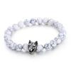 Amazon Hot New Black Onyx Tiger Eye DIY Pulseira Distintiva Cabeça de Lobo Aço Inoxidável Moda Homens Frisada Pulseira