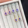 Aretes de Tanzanita Natural con Atractivo Color Morado, Llenos de Fuego Brillante, Incrustación Fina de Plata 925, Piedra Principal 5*7mm Fabricante