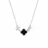 Collar de Plata de Ley 925 Trébol de Cuatro Hojas de la Suerte para Mujer Lujo Accesible Cadena Clavicular de Flor de Ágata Negra Zirconia Colgante
