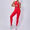 Ropa de Yoga de una Pieza con Cremallera Europea y Americana Mallas Deportivas para Mujer Espalda Calada Belleza Pantalones de Yoga para Correr Fitness