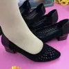 Sandalias Transpirables de Malla con Tacón Bajo para Mujeres de Mediana Edad 2023 Nuevo Estilo Zapatos de Malla Hueca con Tacón Grueso y Puntera Puntiaguda, Zapatos de Moda para Mamá