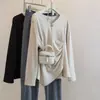 2026 Primavera y Otoño Nuevo Talla Grande Holgado Color Sólido Cuello en V Diseño Chic Manga Larga Camiseta Básica Top Mujer