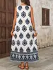 Comércio Exterior Transfronteiriço Europeu e Americano Tamanho Plus Verão 2026 Novo Estilo Elegante Estilo Resort Estampado Sem Mangas Gola Redonda Vestido Solto