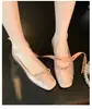 Versión de Piel de Oveja~Zapatos de Ballet Planos de Punta Cuadrada y Boca Baja con Lazo para Mujer, Dulces y Suaves, de Suela Blanda, Estilo Francés Retro, Zapatos de Piel Genuina