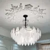 Lustre de Sala de Estar Estilo Francês, Luminária Moderna Minimalista para Sala de Jantar e Quarto Principal, Luminárias Estilo Creme, Lustre de Pena de Vidro para Villa