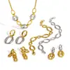 Anillo Transfronterizo de Oro de 18 Quilates Pulsera de Acero Inoxidable Bloqueada por Color Conjunto de Joyería Pendientes de Acero de Titanio de Gama Alta de Lujo Ligero para Mujer