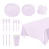 Nuevo juego de vajilla de la serie de colores sólidos de Taro, plato de papel morado, vaso de papel, mantel de seda, suministros desechables para fiestas