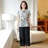 Atacado Dropshipping Roupa Suit Estilo Chinês Verão Roupas e Calças para Mãe de Meia-Idade e Idosa com Temperamento Elegante