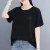 Camiseta Tamanho Grande para Mulheres de Meia-Idade e Idosas, Manga Curta, Caimento Solto, Gola Redonda, Ombro Normal, Estilo Coreano, Tendência, Simples, Elegante