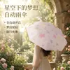 Paraguas Automático Estilo Ins con Forma de Corazón Degradado, Doble Uso para Sol y Lluvia, Sombrilla, Protección UV, Recubrimiento Negro, Paraguas Plegable para el Sol para Mujeres