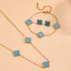 Moda transfronteriza acero inoxidable flor de tres cuatro hojas joyería Europa y Estados Unidos nuevo acero de titanio no se decolora traje de joyería de flor pequeña
