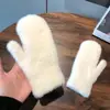 Luvas Espelhadas Cruzadas para Mulheres, Forradas com Lã, Espessas, Luvas Quentes, Luvas de Pelo de Vison Estilo Coreano, Luvas de Ciclismo Quentes e à Prova de Frio de Inverno