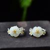 Brincos de pino de prata esterlina S925 natural jade hetian ameixa personalidade temperamento artístico todos os brincos de pino femininos joias de orelha