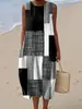 Nuevo Estilo Europeo y Americano Primavera y Verano Sin Mangas Casual Estampado Elegante Vestido Largo Ajustado Fresco Vestido Casual