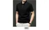 Camisa polo masculina de verão completamente sem costura, lapela, não amassa, sem marcas, seda gelada, respirável, moderna, cor sólida, manga curta