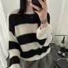 Suéter de punto a rayas estilo coreano, corte relajado para mujer, nueva colección otoño/invierno 2026, top de punto holgado y suave con una sensación relajada