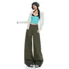 Calça Jeans Feminina Verde Militar Transfronteiriça Cintura Alta Lavada Rasgada Outono 2026 Nova Casual Solta Caimento Perna Curva