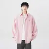 Camisa de Manga Longa Listrada Americana para Casal Masculina Primavera Tendência Marca Solta Camisa Bordada Sorriso Estilo Preppy Jaqueta Casual