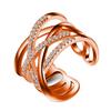 Uma Variedade de Anéis de Prata de Camada Dupla com Zircônia Full Diamond, Anéis Simples de Malha Rose Gold de Camada Dupla Incrustados com Diamante, Peça Única Atacado