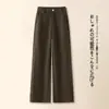 Pantalones de lana color café de pierna ancha para mujer, elegantes y chic para invierno, de cintura alta, pantalones rectos fluidos, nuevo estilo 2026 pantalones casuales para mujer