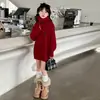 Vestido de Punto de Manga Larga de Moda para Niñas, Nuevo Estilo Ins Otoño e Invierno, Vestido de Princesa de Moda con Bufanda de Cuello Diagonal para Niños Mayores