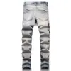 Jeans Bordados Rasgados para Hombre Comercio Exterior Estilo Americano Moda Urbana Marca Pantalones Rectos Ajustados Pantalones Largos Casuales Elásticos