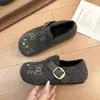 Sapatos de Algodão Bordados Gato Estilo Coreano 2026 Inverno Com Pelúcia Extra Slip-on Sapatos Preguiçosos Mules Sapatos Peludos