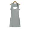 Dulce Chica Picante Sexy Espalda Grande Descubierta Cuello Redondo Ajustado Sin Mangas Vestido Chaleco Verano de Mujer Elegante Cadera Falda Corta