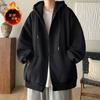 Primavera e Outono Novo Pesado Faggy Bonito Jovem Casual Solto Zíper Casaco Com Capuz Vinho Vermelho Cardigan Suéter para Homens