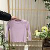 Camiseta Segunda Pele para Meninas Estilo Primavera 2026 com Renda Elegante, Camiseta Lisa de Manga Longa, Novo Modelo para Bebês Meninas