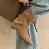Botas de Cowboy Ocidentais Estilosas para Mulheres, Novidade Outono/Inverno 2026 Vintage Versátil Camurça Couro Macio Aumento de Altura Botas de Cano Curto