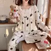 Pijama de algodón nube de manga larga y pantalón largo para mujer, disponible en stock, nuevo estilo de otoño, estilo dulce de princesa de dibujos animados, se puede usar como ropa exterior, ropa de estar