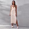 Independent Station Explosions Vestido Satén Cuello Swing Abertura Espalda Tirantes Vestido Midi de Mujer Primavera y Verano Nuevo