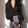Design Novo 2026: Elegante Camisa de Manga Longa para o Ano Novo com Bolinhas, Blusa Estilo Francês
