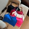 Camisola de color liso con cuello halter para mujer, sexy, sin espalda, corta, sin tirantes, de una pieza, con almohadillas para el pecho