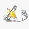 Collar de Conejo de Ensueño Inspirado en Celebridades Moda Simple Exquisito Versátil Nicho Periférico Cristal Amarillo Anillo Abierto Modelo Nuevo