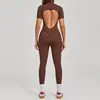 Mono de Otoño con Cuello Alto y Media Cremallera de Manga Corta para Mujer, Mono Deportivo Ajustado para Yoga que Levanta las Caderas y Moldea el Vientre 25500
