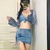 Traje de Baño Dividido Nuevo de Verano 2024 Set de Cuatro Piezas para Mujer Estilo Sexy Tie-Dye Cubre Vientre Adelgazante Traje de Baño para Vacaciones en Aguas Termales